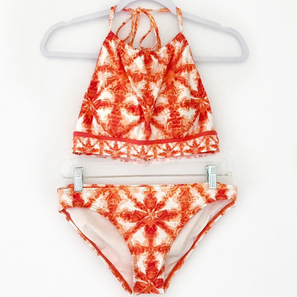 MICHAEL KORS Orange Floral Tie Dye Halter Bikini